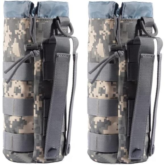 Set of 2  Water Bottles Pouch Bag, Tactical Drawstring Molle Water Bottle Holder - Picture 1 of 5
